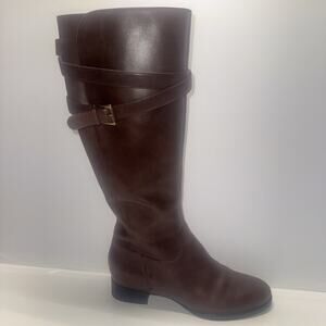Ecco Talk Zipper Brown Leather Riding Boots Buckles Size 8-8.5 (39 EUR)